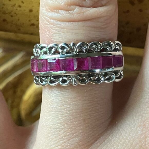 Natural Ruby Sterling Silver Ring Size 6 - Picture 1 of 10